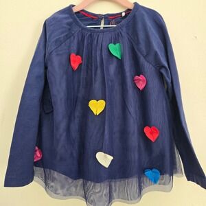 Mini Boden Girls Navy Blue Tulle 3D Heart Long Sleeve Top Size 2-3Y 98cm